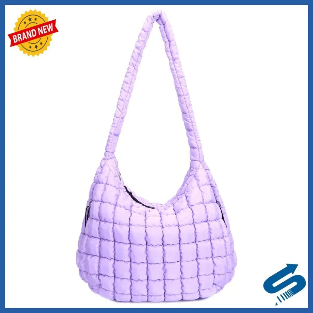 Large Quilted Puffer Tote Bag Lightweight Nylon Shoulder Crossbody Purse